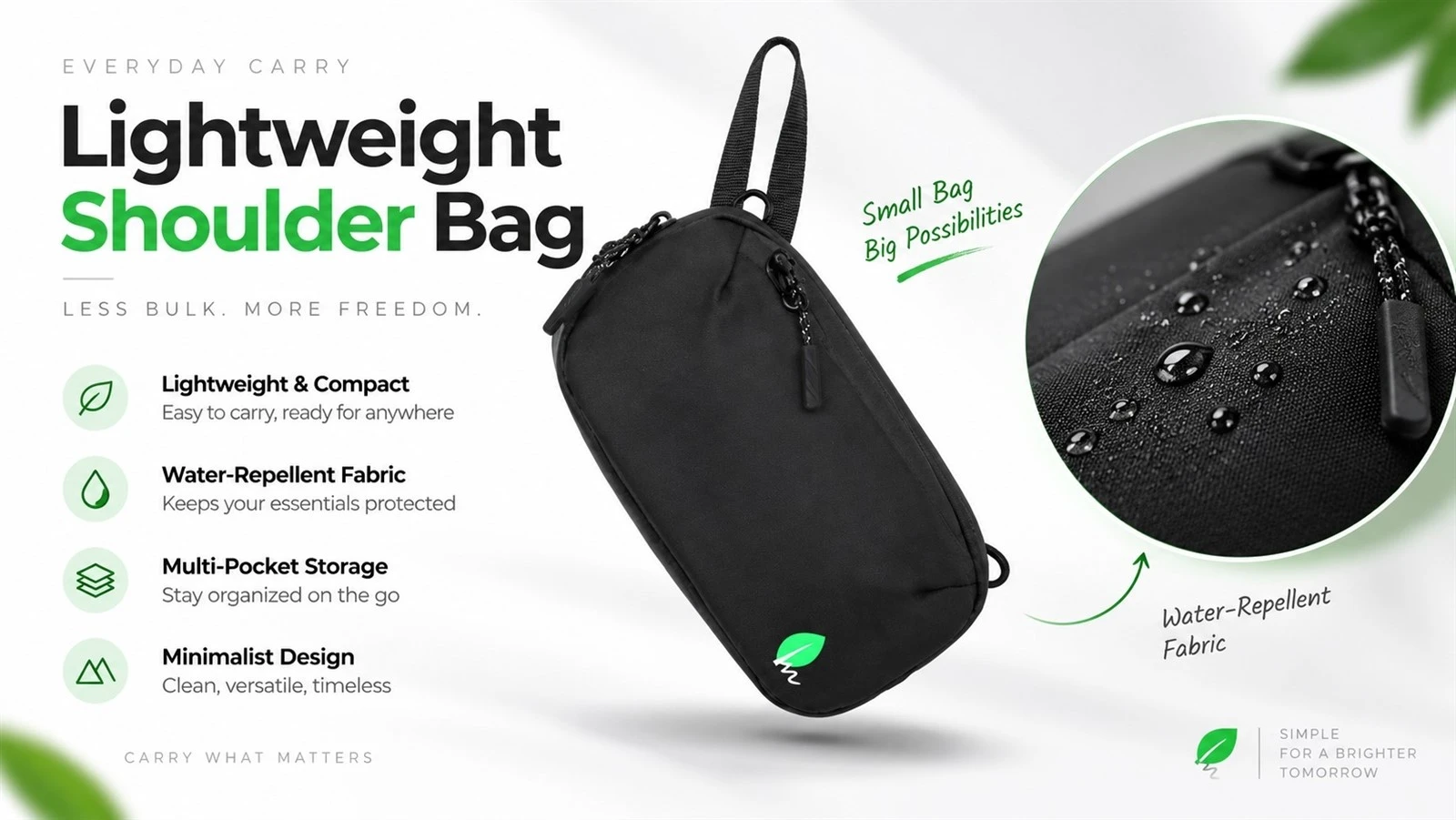 Lightweight Shoulder Bag with water-repellent fabric, compact design and multi-pocket storage Lightweight Shoulder Bag with water-repellent fabric, compact design and multi-pocket storage